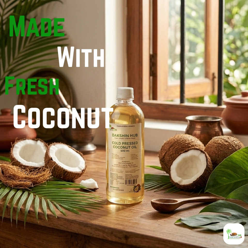 Pure Kerala Virgin Coconut Oil 500 ml - Dakshin Hub | Cold Pressed Virgin Kerala Coconut Oil