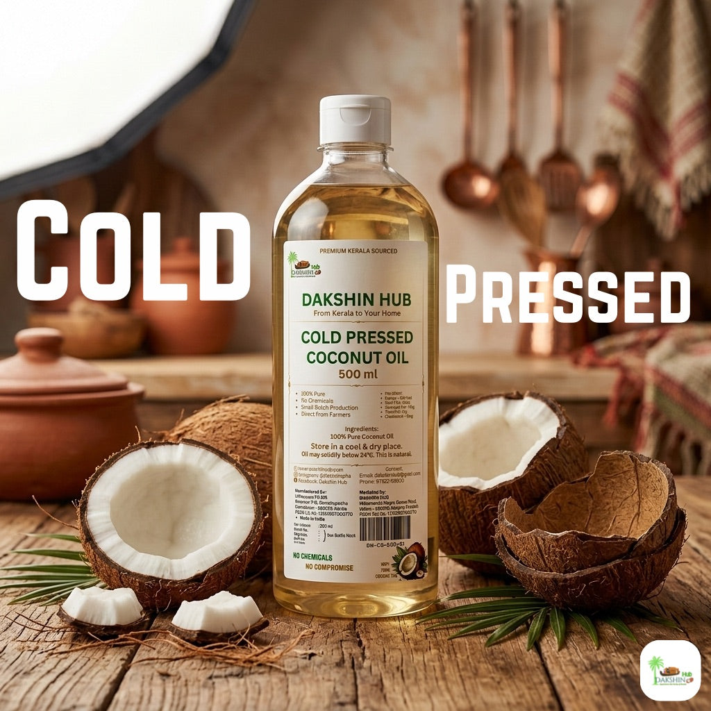 Pure Kerala Virgin Coconut Oil 500 ml - Dakshin Hub | Cold Pressed Virgin Kerala Coconut Oil