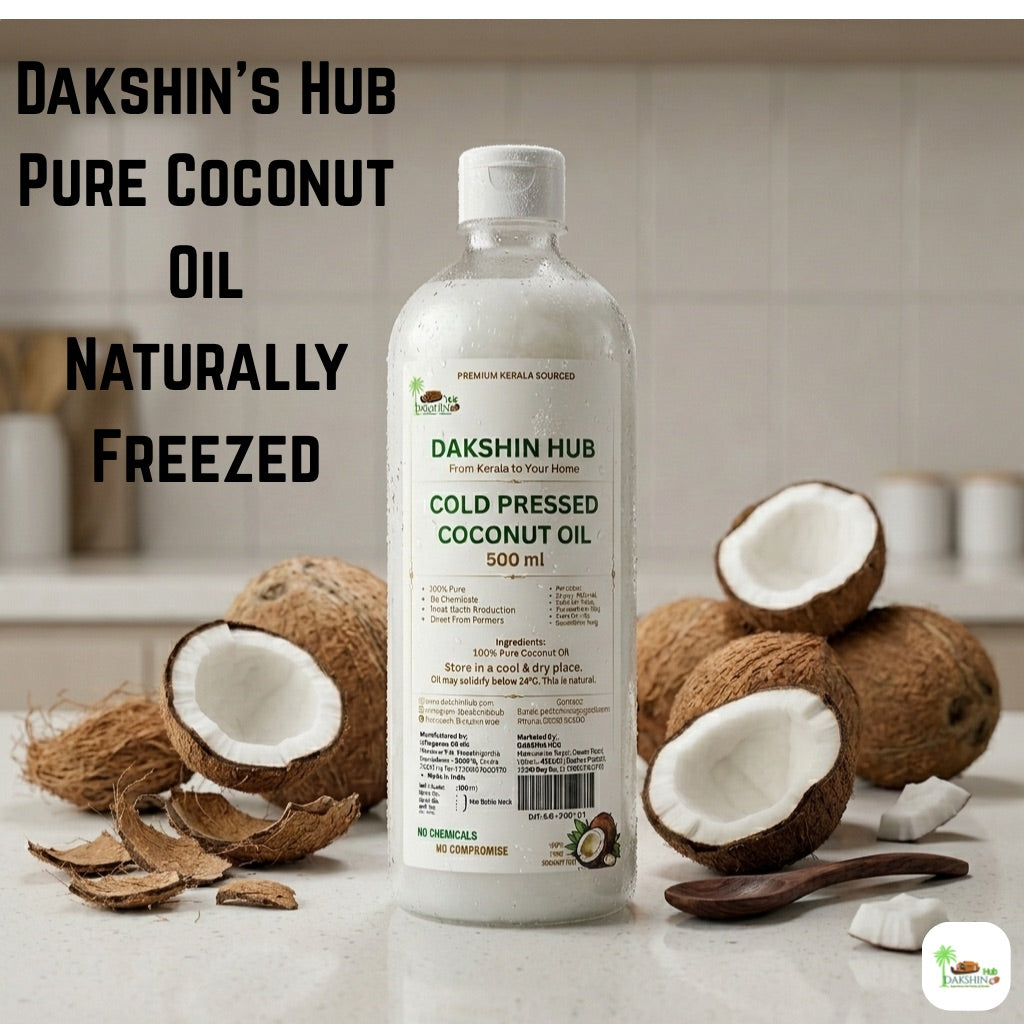 Pure Kerala Virgin Coconut Oil 500 ml - Dakshin Hub | Cold Pressed Virgin Kerala Coconut Oil