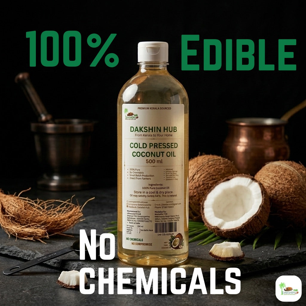 Pure Kerala Virgin Coconut Oil 500 ml - Dakshin Hub | Cold Pressed Virgin Kerala Coconut Oil
